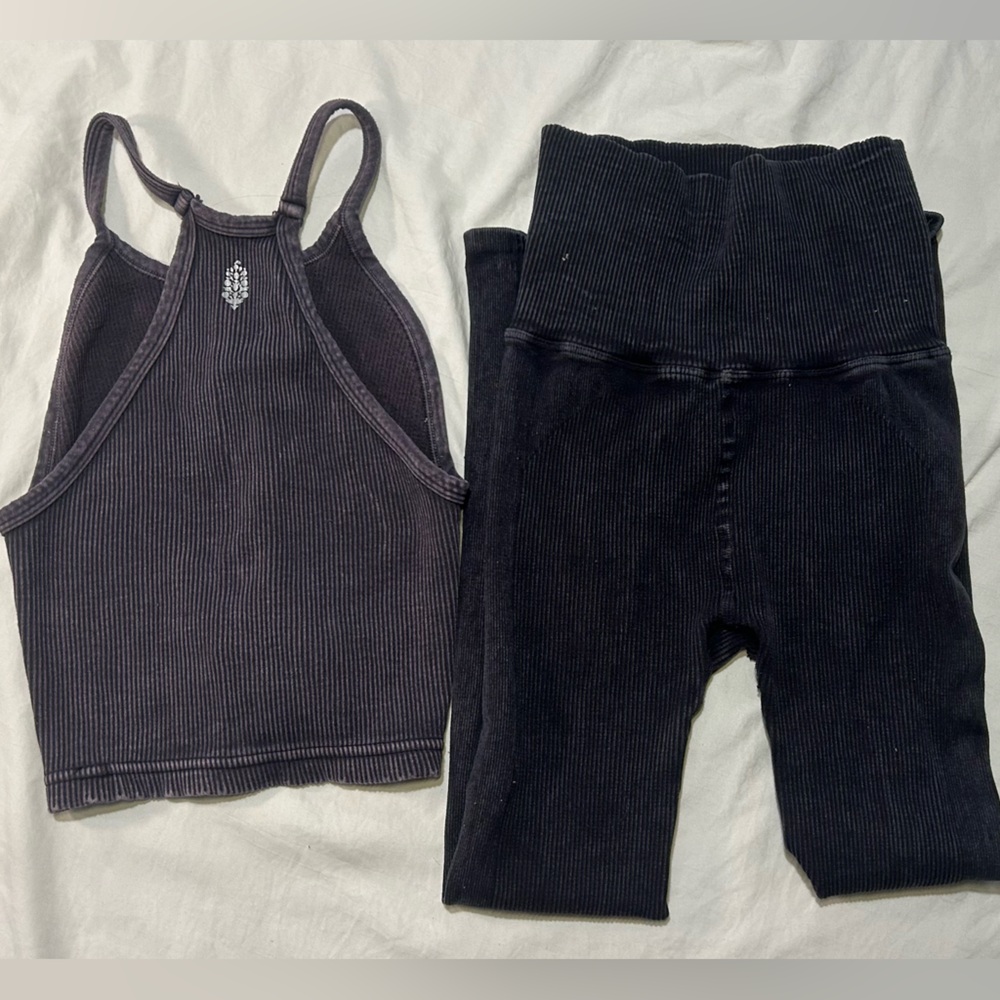 Free People Ribbed Two-Piece Legging & Crop Tank Set in Black